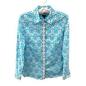 TALBOTS Blue White Floral Cotton Button Down Shirt Top Classic Preppy Small